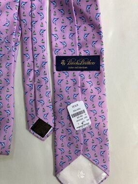 Brooks Brothers Men's Silk Tie Pink Purple Swordfish Sailboat Nautical Print NWT